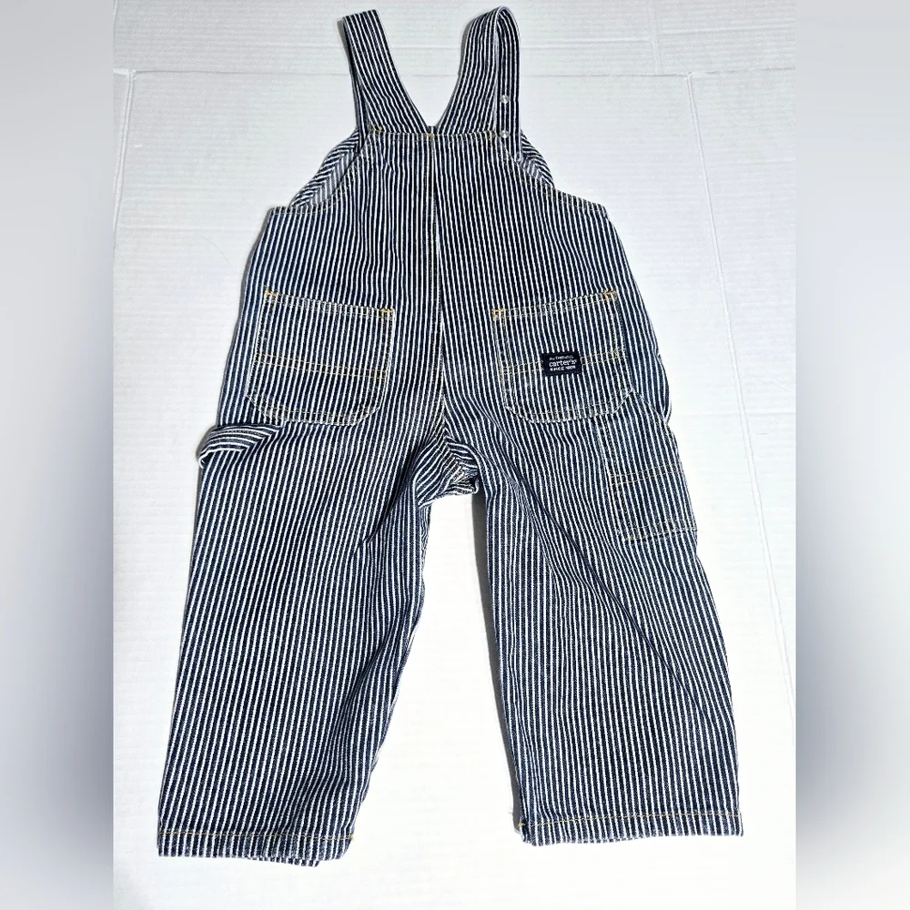 Carter’s Toddler Railroad Stripe Overalls Construction Truck Embroidered‎ 2T
